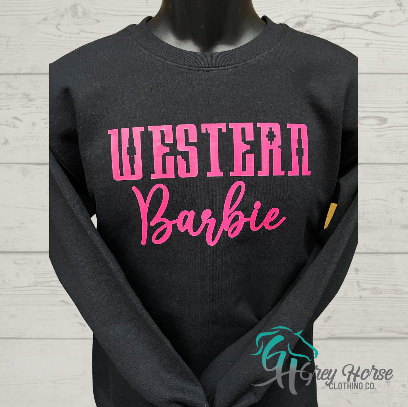 GH Adult Crewneck - Black, Western Barbie