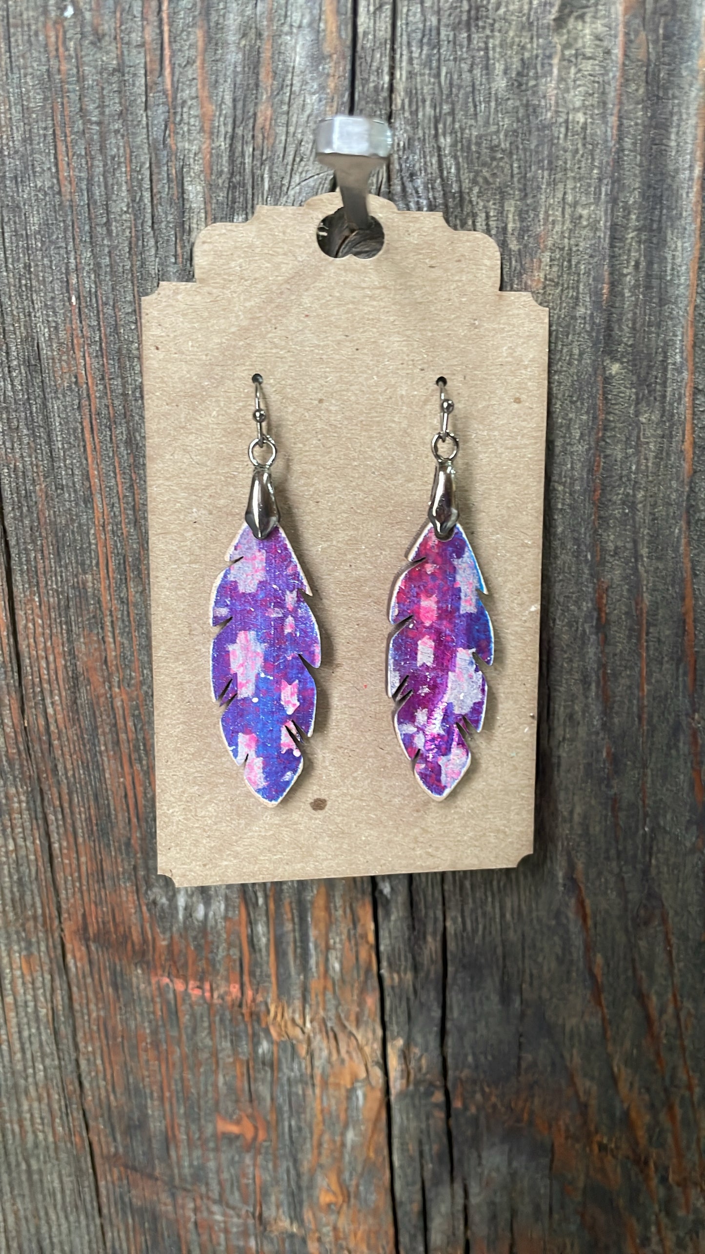 GH Earrings - Laser Cut Wood - Purple Feathers