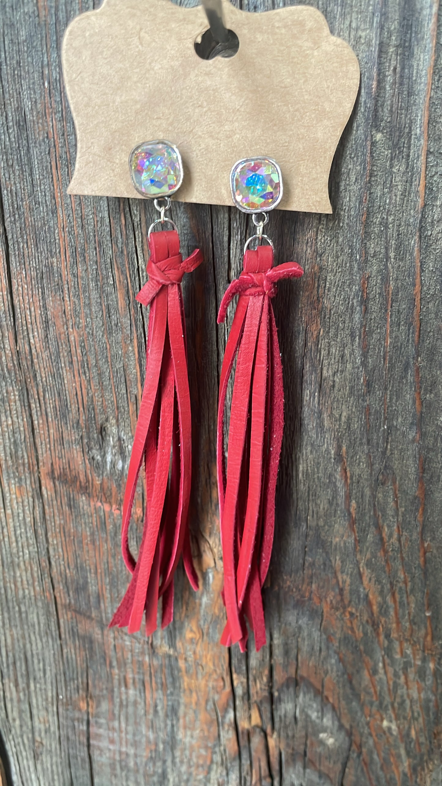 GH Earrings - Handcut Leather - Gem Posts, Red