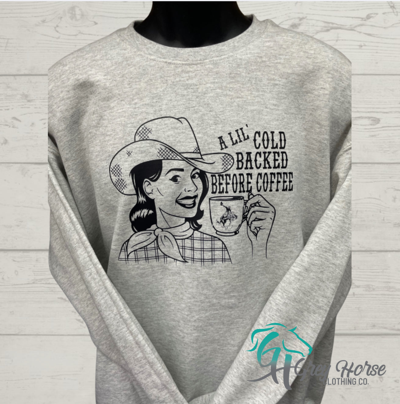 GH Adult Crewneck - Heather Grey, Cold Backed Before Coffee