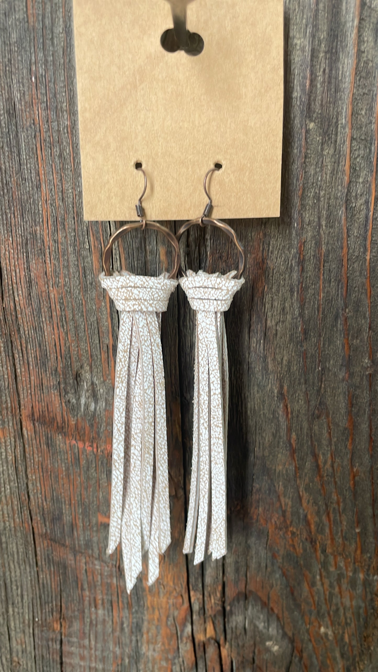 GH Earrings - Handcut Leather - Hooks, Antique White
