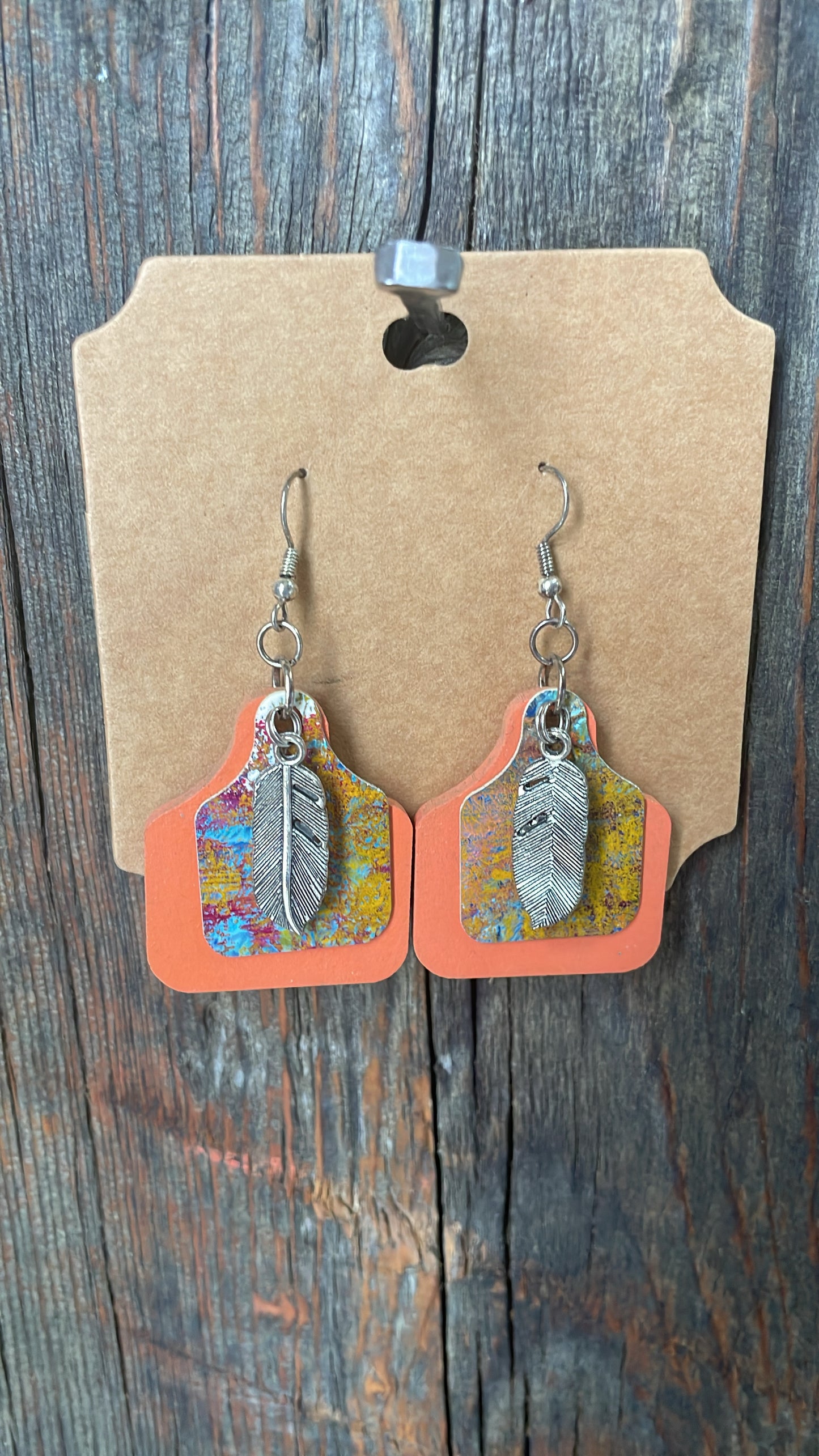 GH Earrings - Laser Cut Wood - Coral Ear Tags & Feathers
