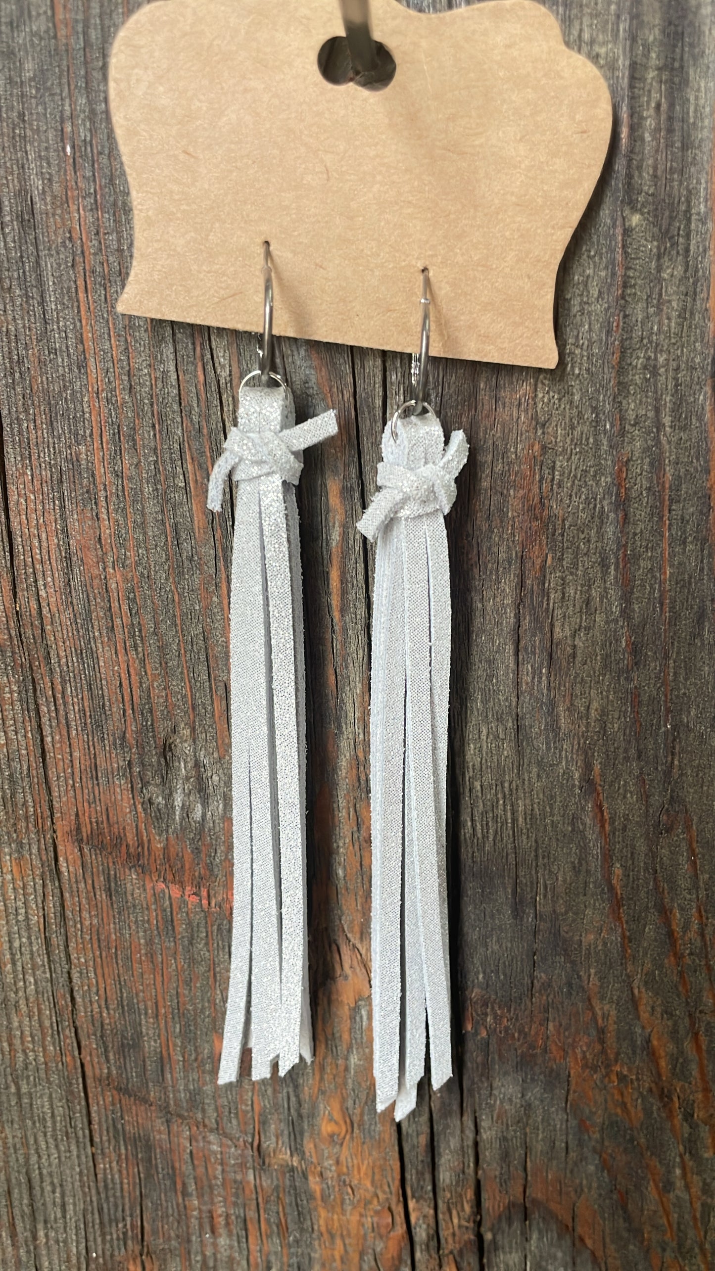 GH Earrings - Handcut Leather - Hoops, Sparkle White