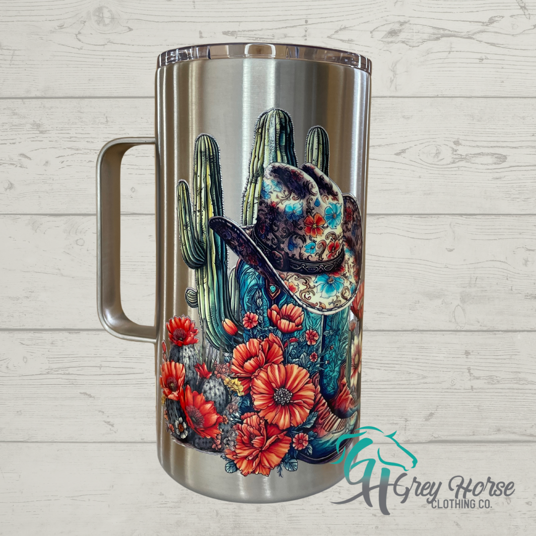 GH 18oz Stainless Steel Handled Tumbler - Boots and Cactus
