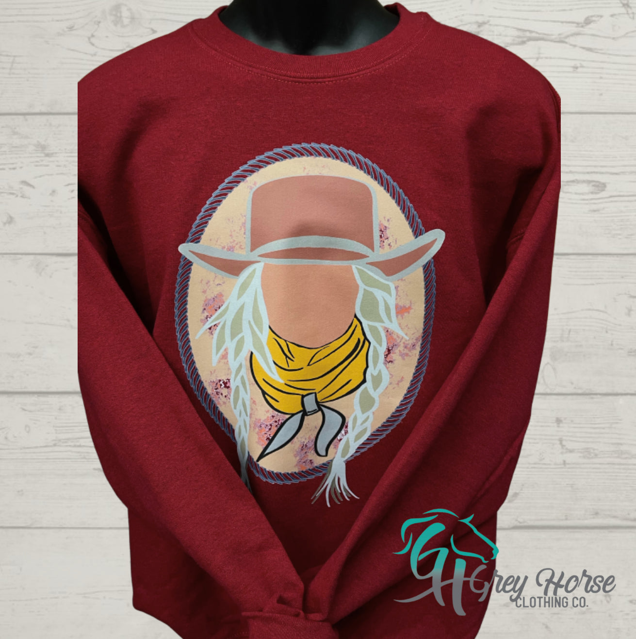 GH Adult Crewneck - Red, Braided Cowgirl