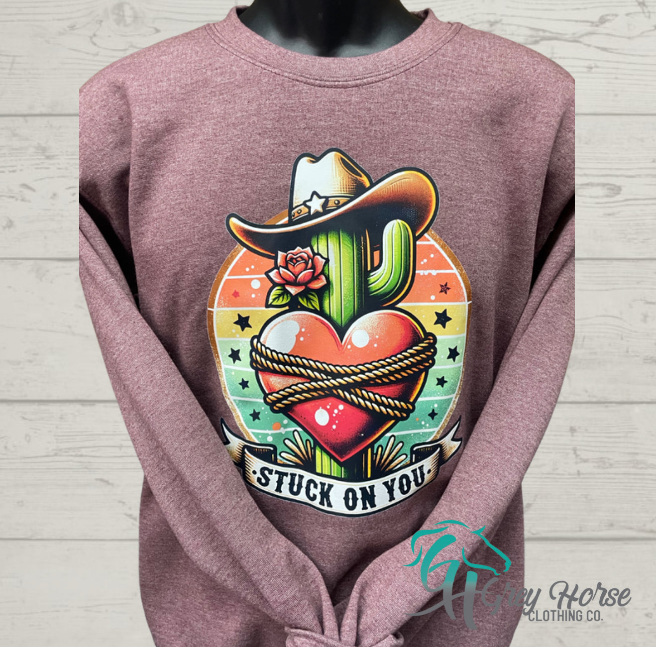 GH Adult Crewneck - Heather Maroon, Stuck on You