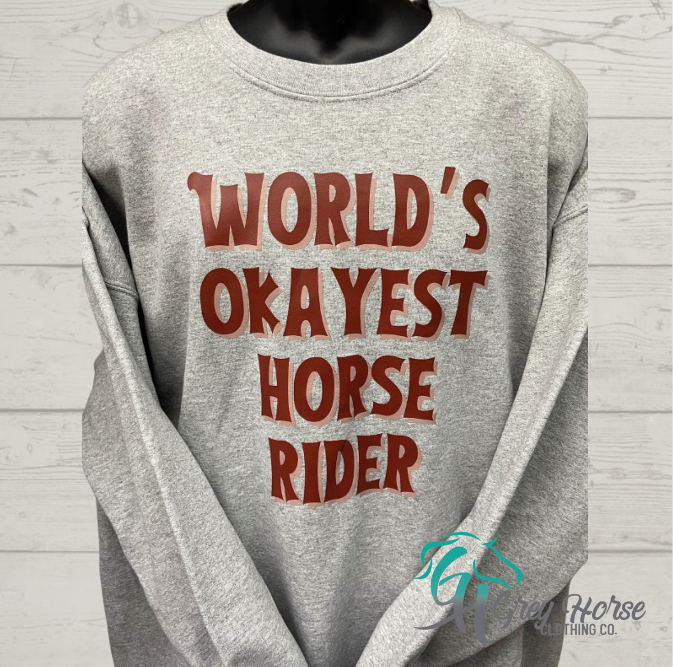 GH Adult Crewneck - Heather Grey, Okayest Rider (Burgundy)