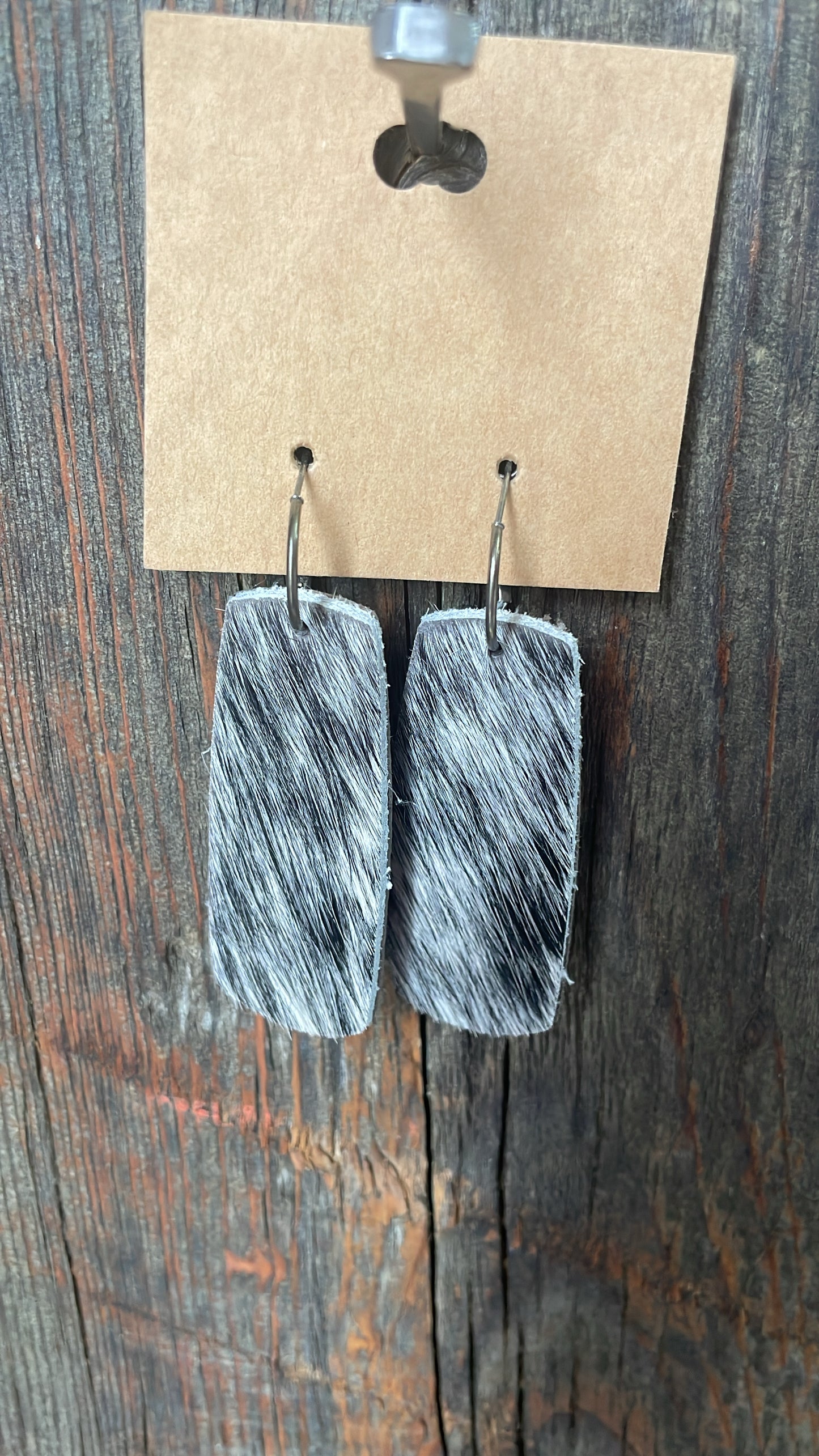 GH Earrings - Handcut Leather - Hoops, Hair on Hide