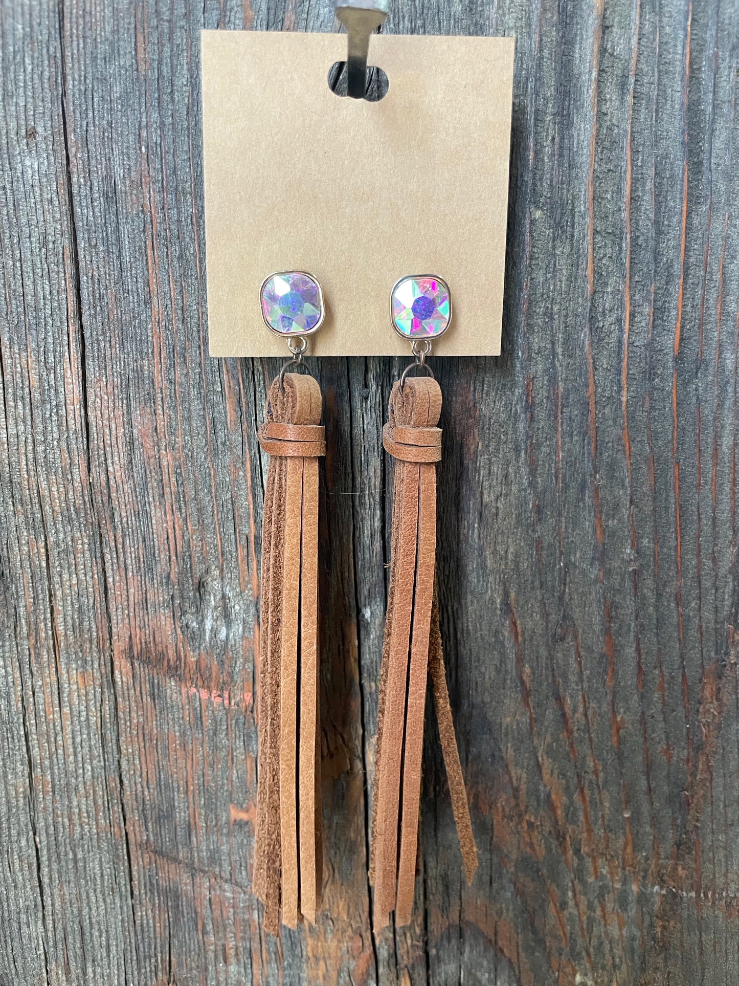 GH Earrings - Handcut Leather - Gem Post, Natural Brown