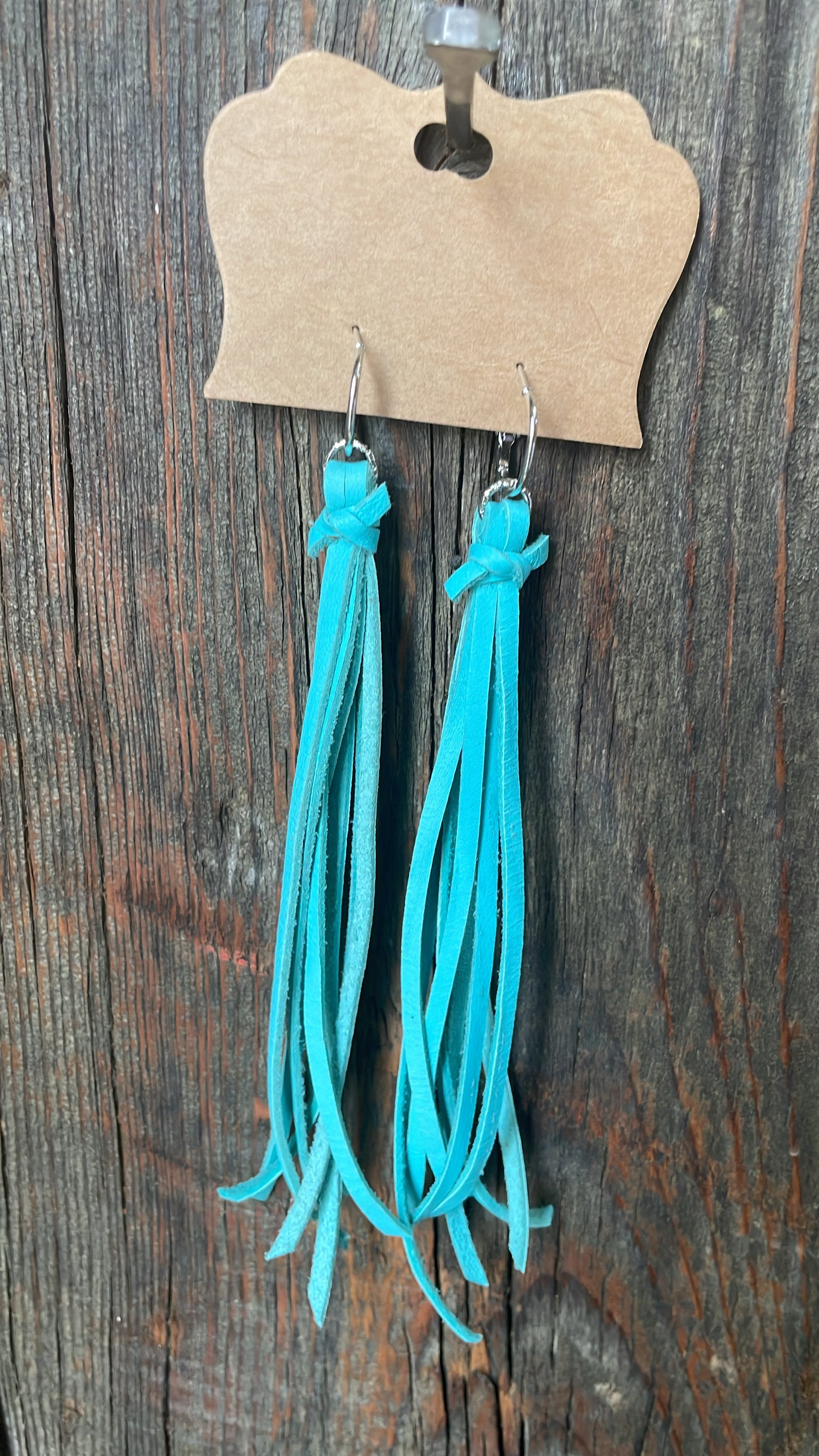 GH Earrings - Handcut Leather - Hoop, Teal Blue