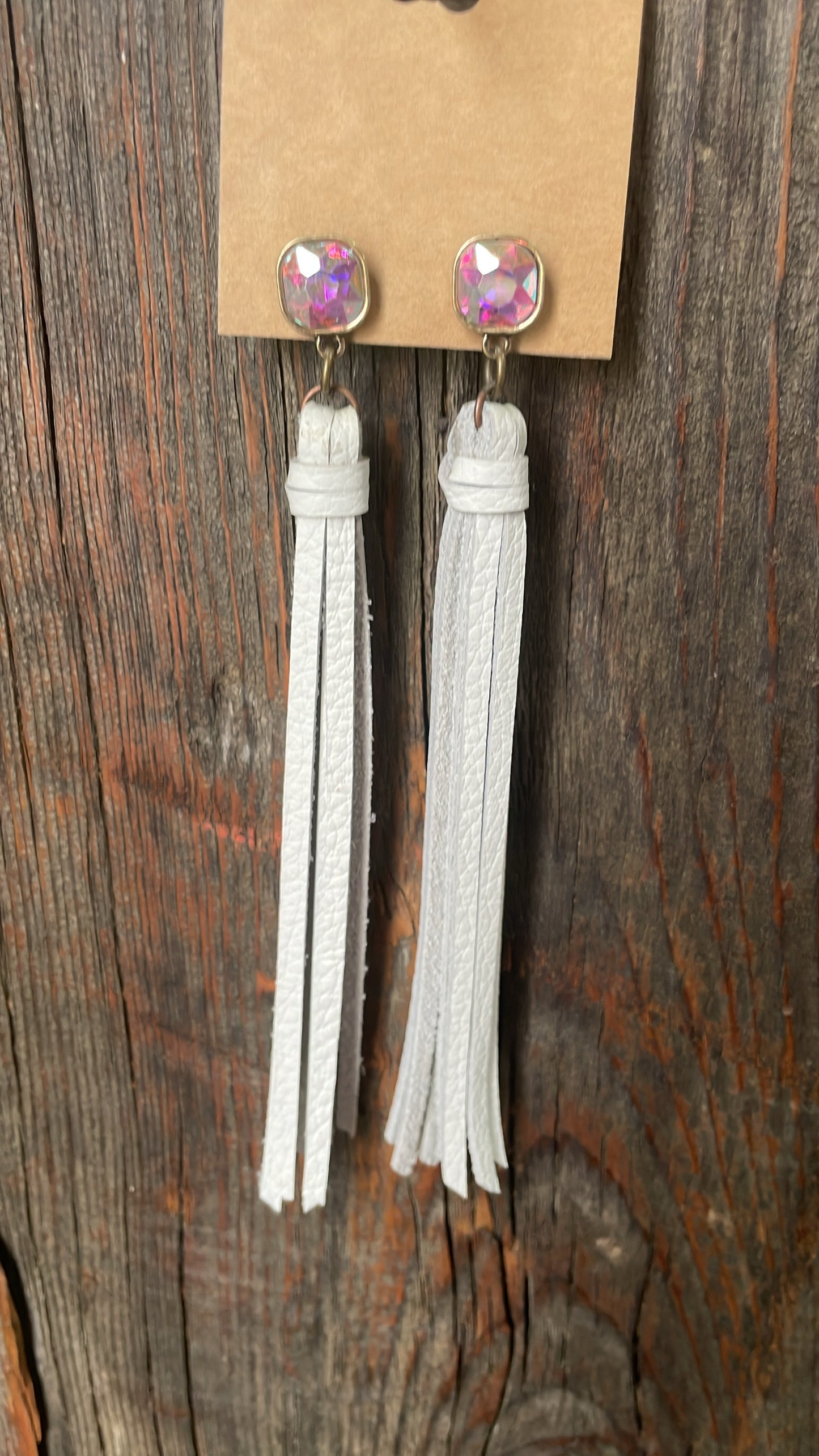 GH Earrings - Handcut Leather - Gem Post, White