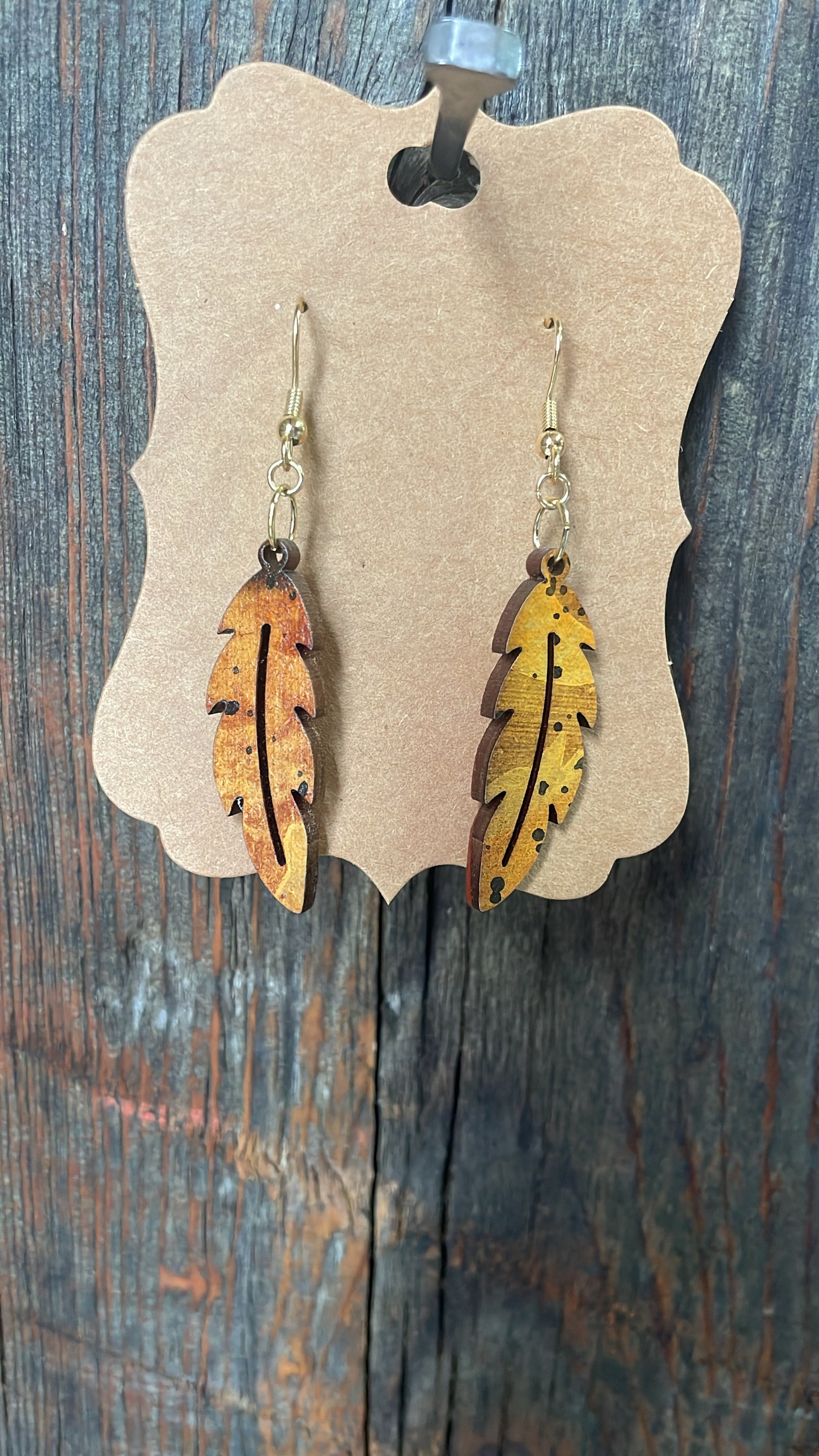 GH Earrings - Laser Cut Wood - Rustic Feathers
