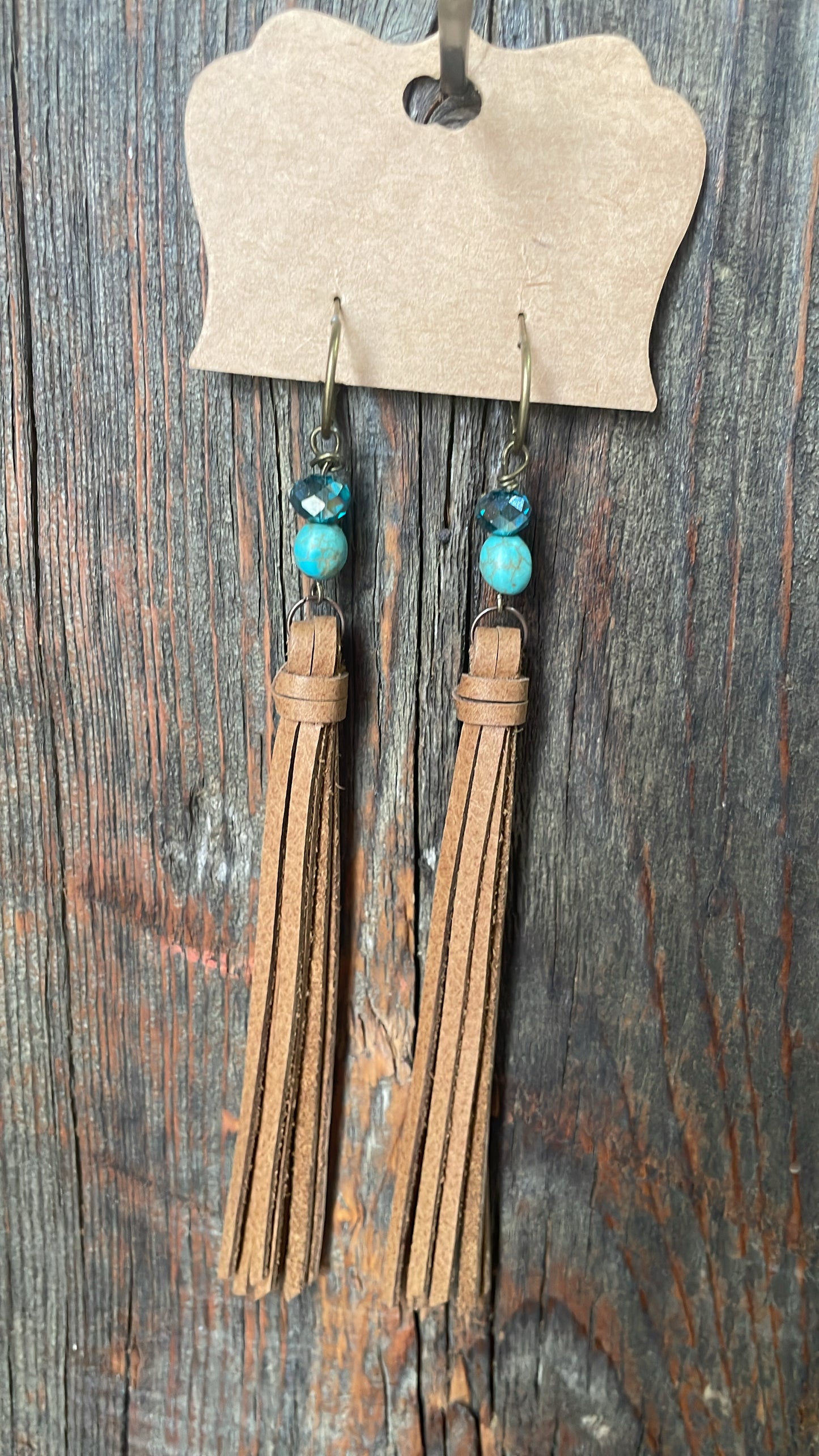 GH Earrings - Handcut Leather - Hoop, Natural Brown w Breads