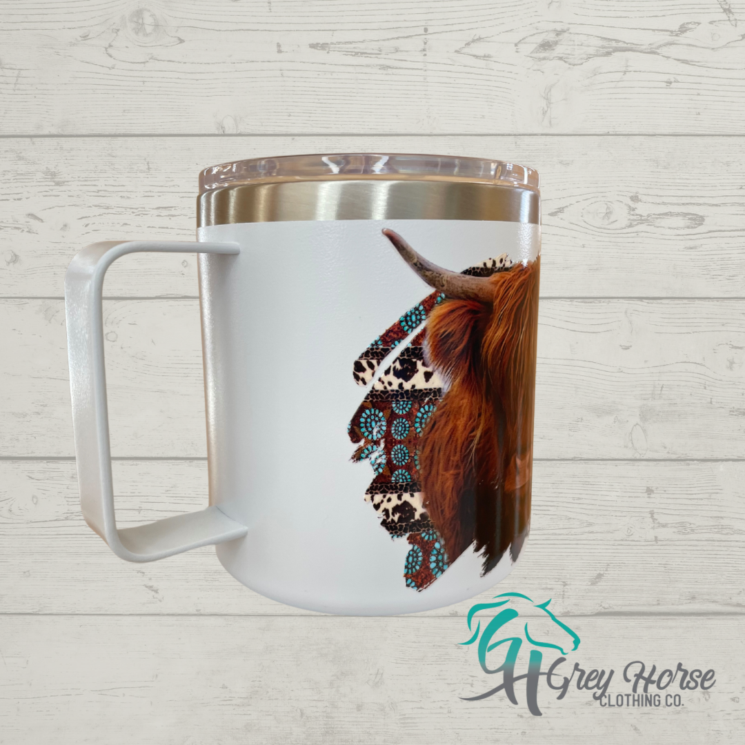 GH 10oz Travel Mug - White - Highland Cow