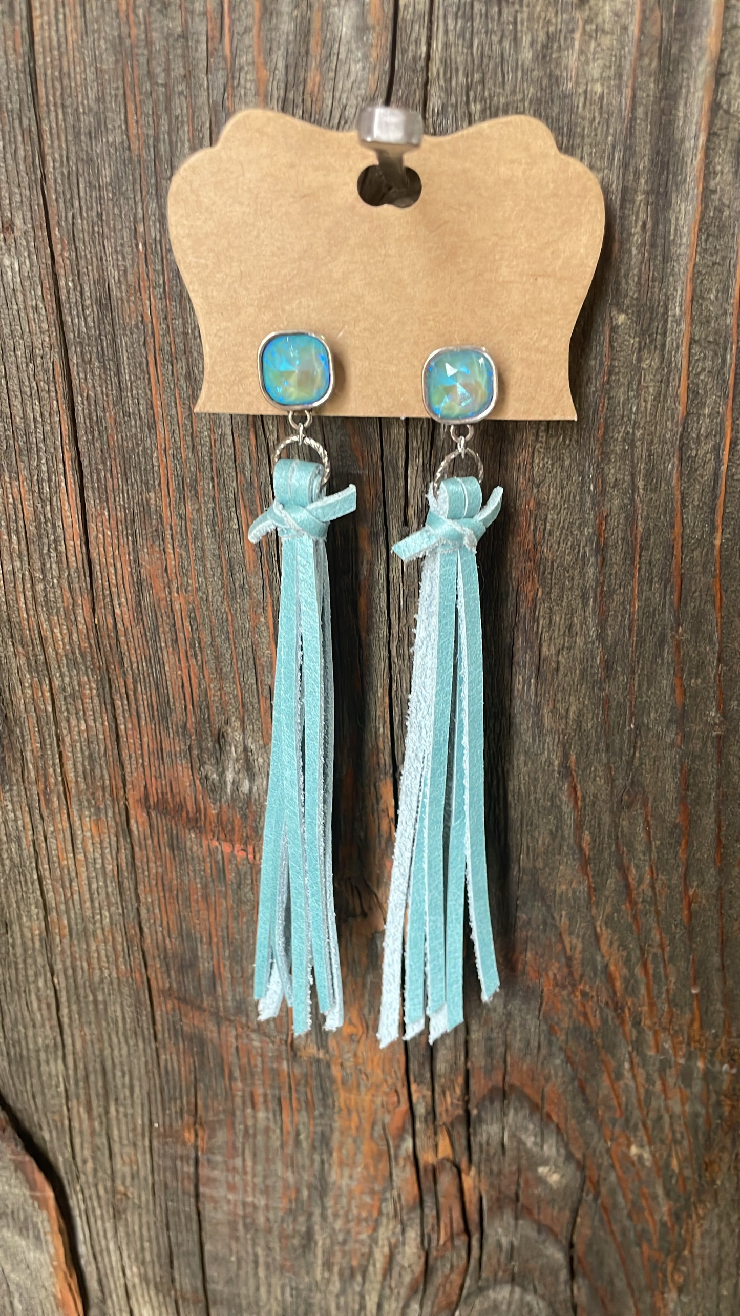 GH Earrings - Handcut Leather - Gem Posts, Blue
