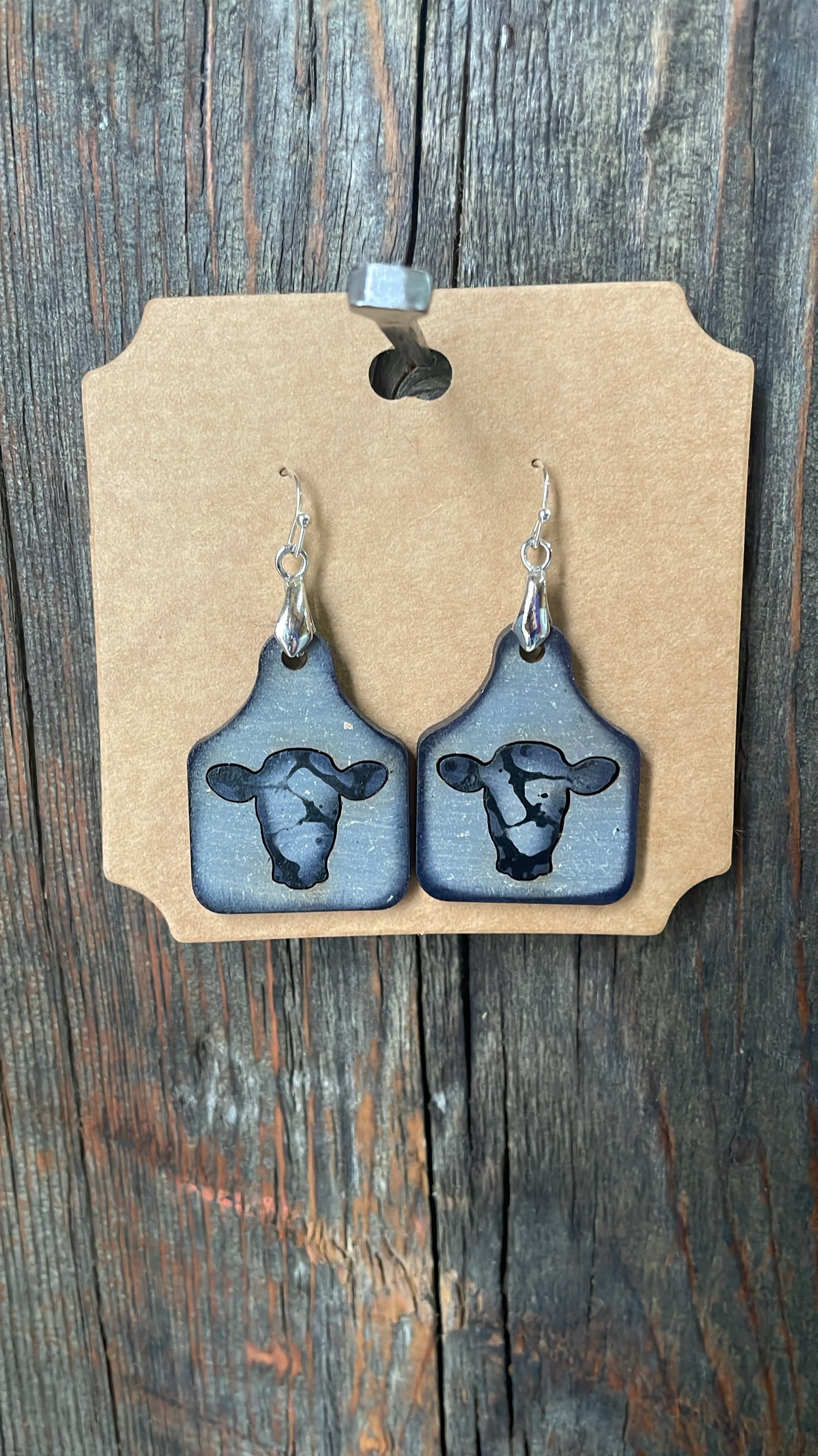 GH Earrings - Laser Cut Wood - Grey Cow Ear Tags