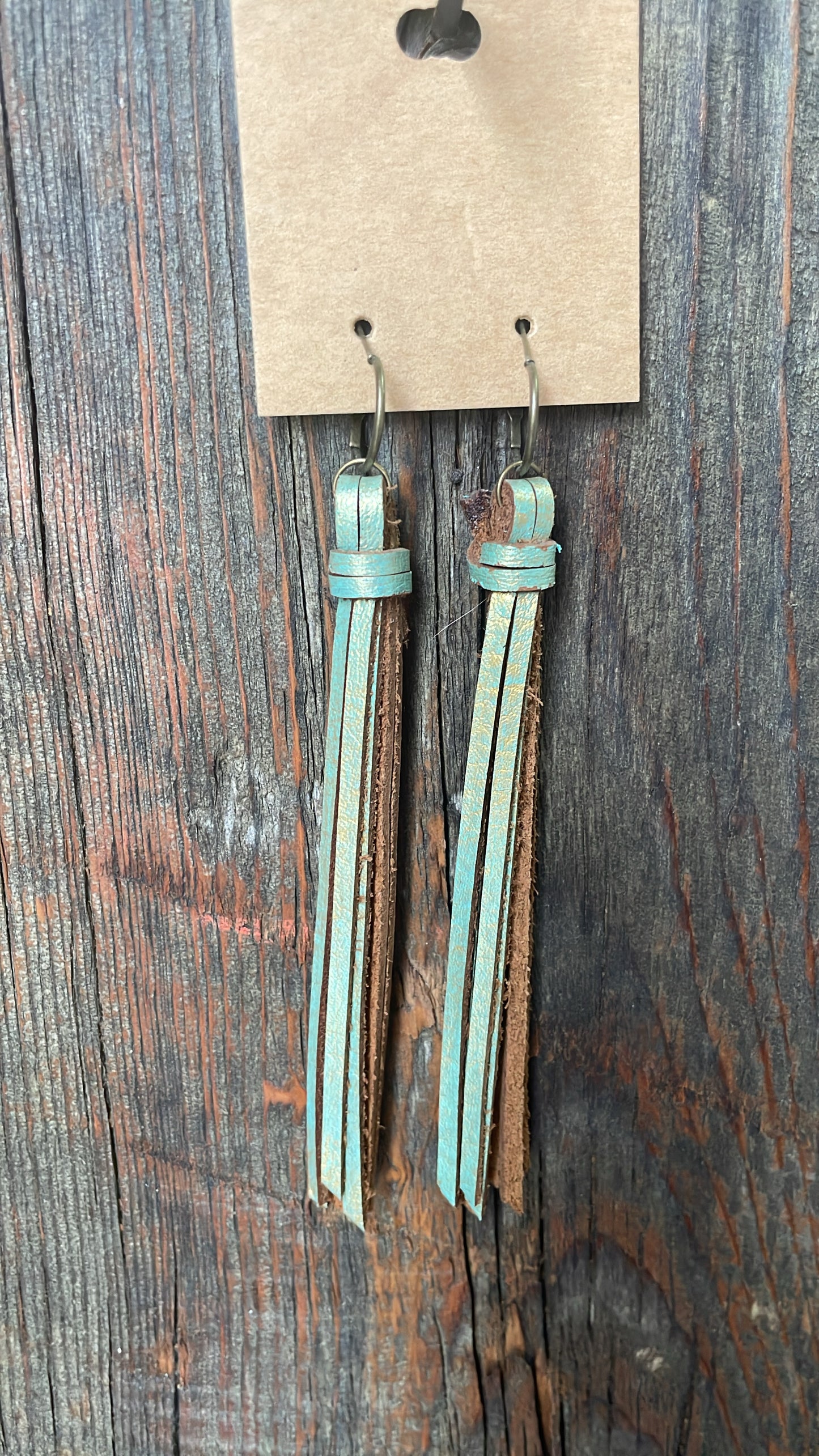 GH Earrings - Handcut Leather - Hoop, Green Teal