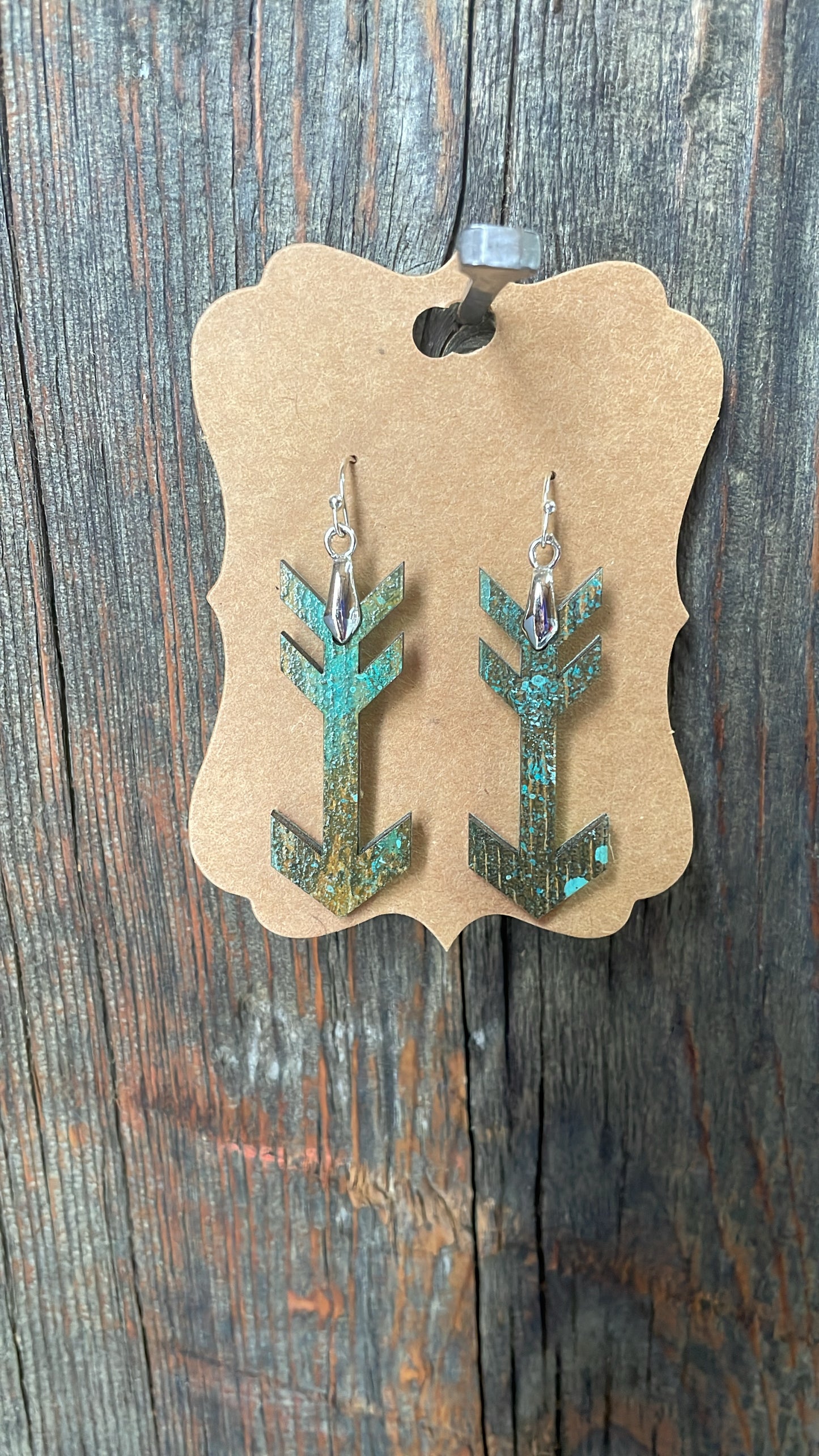GH Earrings - Laser Cut Wood - Antique Teal Arrows