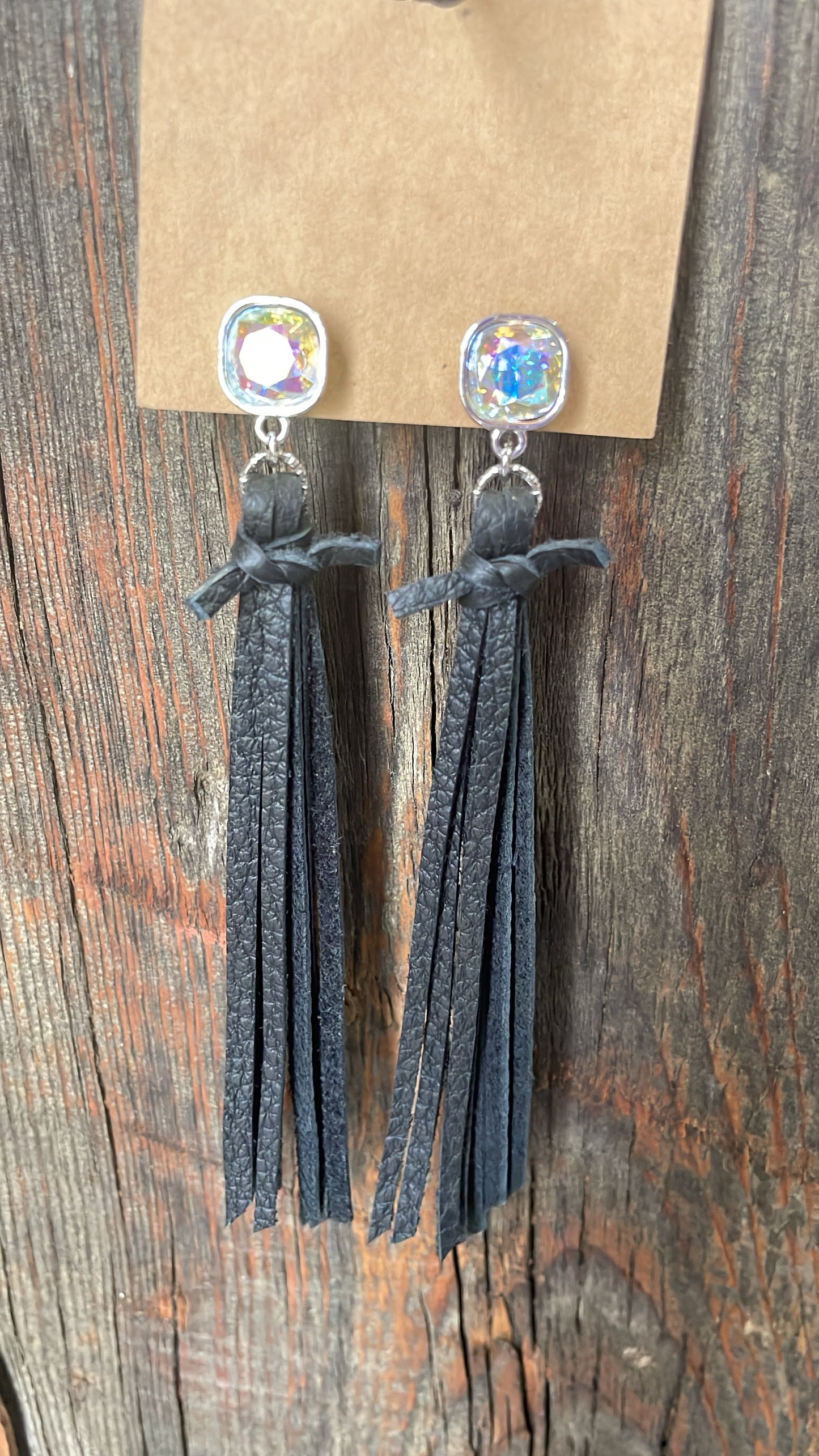 GH Earrings - Handcut Leather - Gem Posts, Black