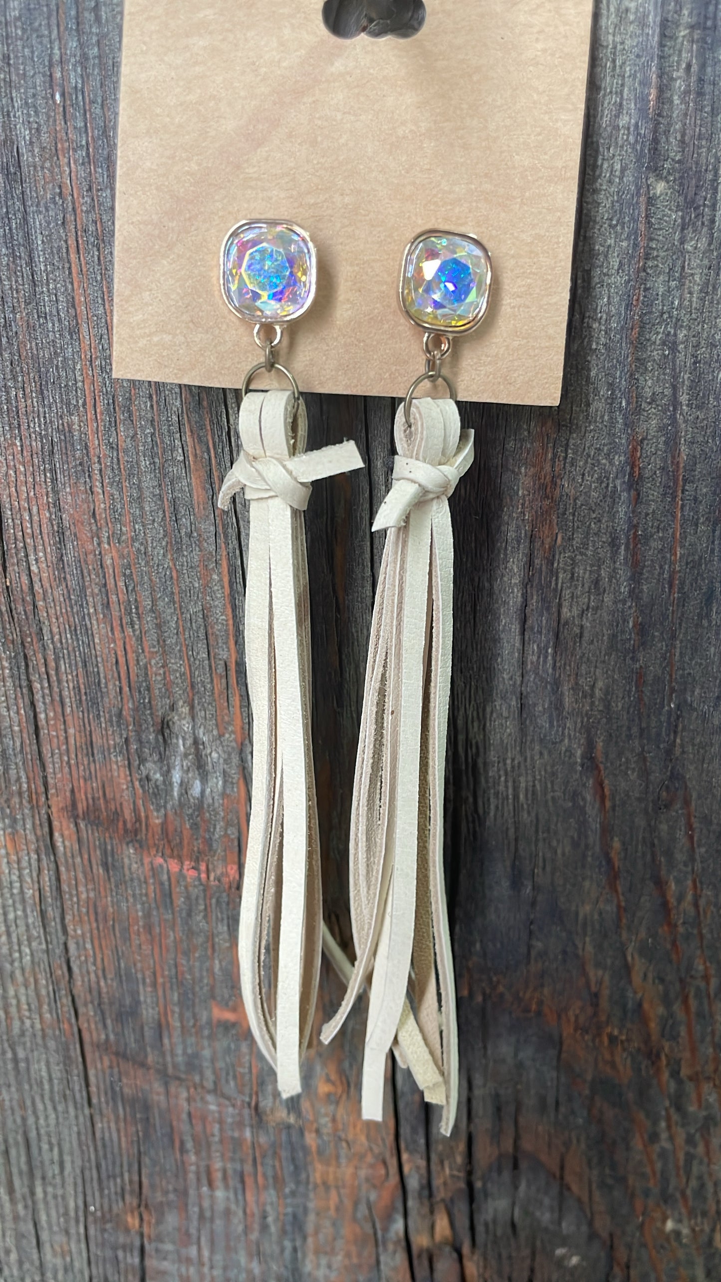GH Earrings - Handcut Leather - Gem Posts, Cream