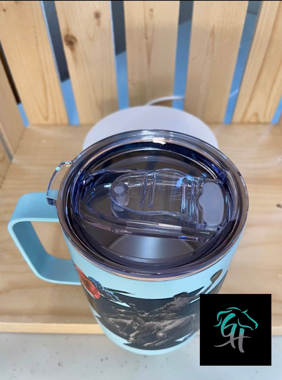 GH 12oz Travel Mug - Teal - Vintage Bronc and Roses