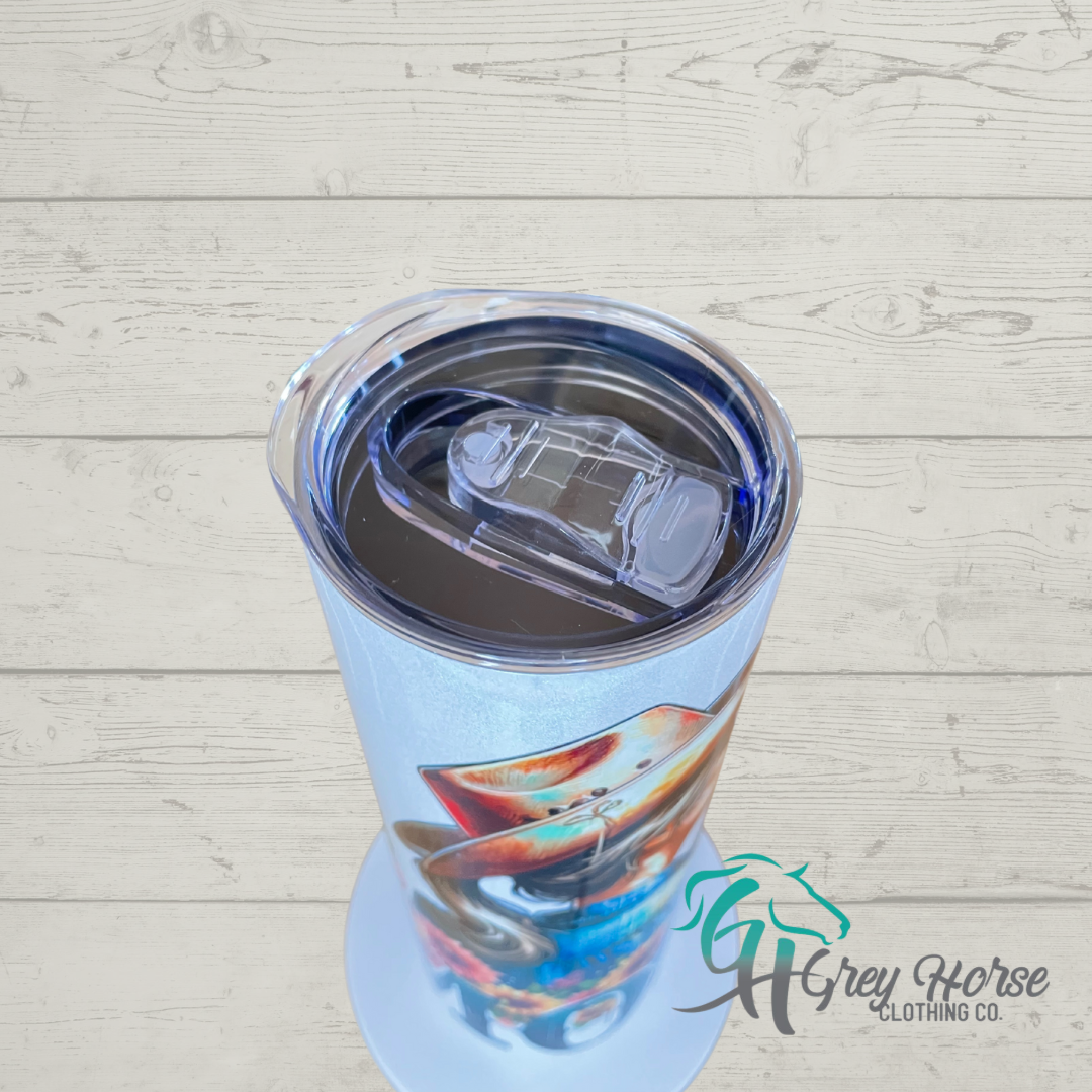GH 20oz Skinny Tumbler - White Shimmer - Butterfly Cowgirl Mama