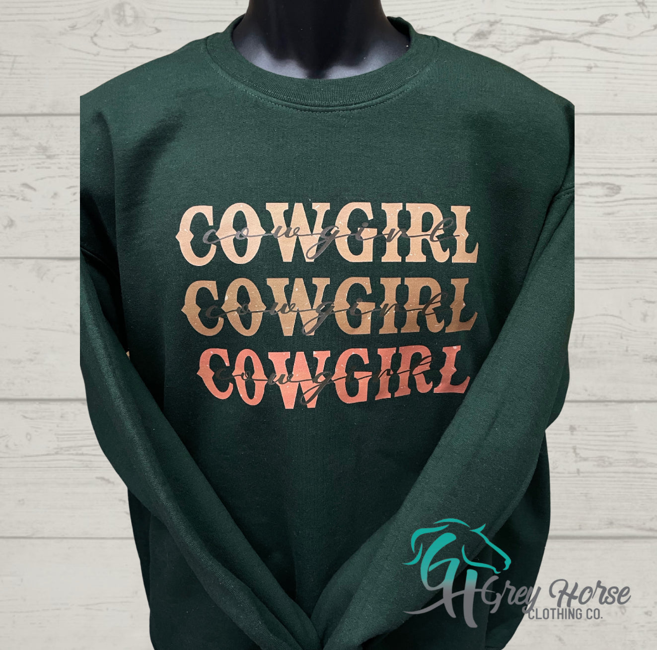 GH Adult Crewneck - Forest Green, 3 Cowgirl