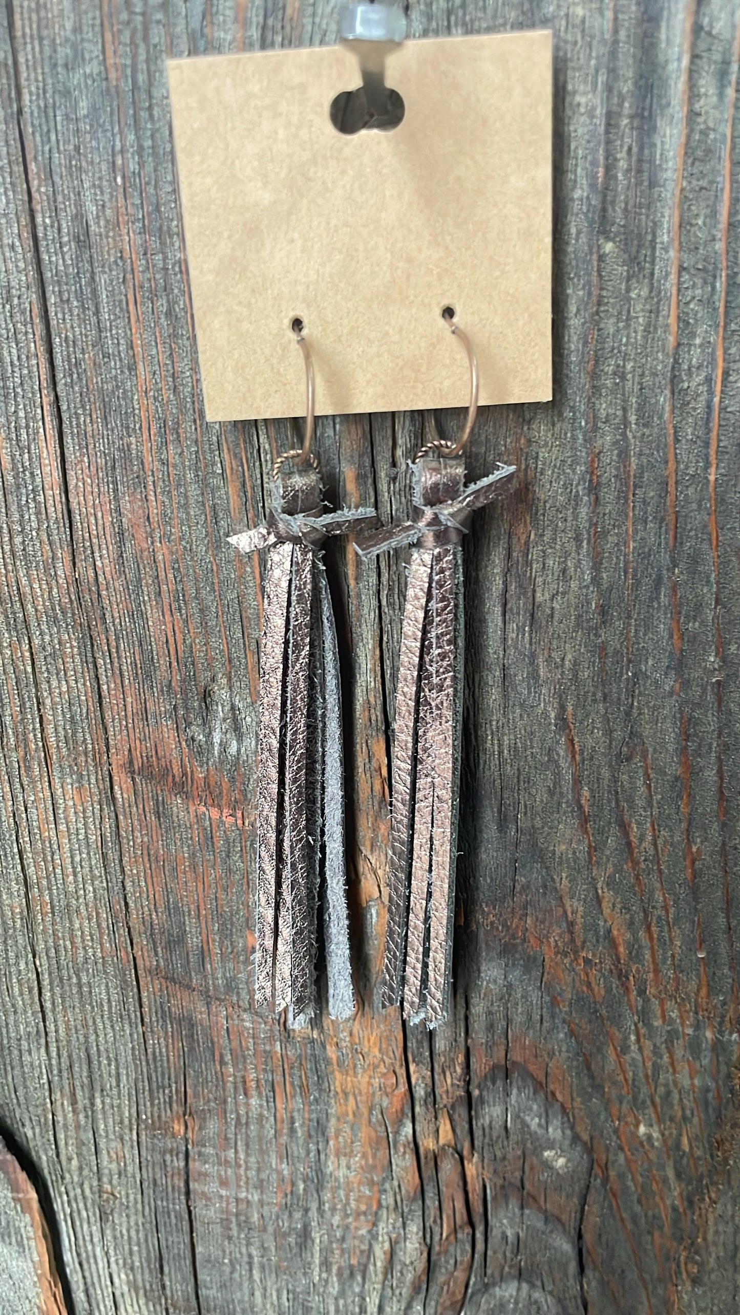 GH Earrings - Handcut Leather - Shiney Bronze