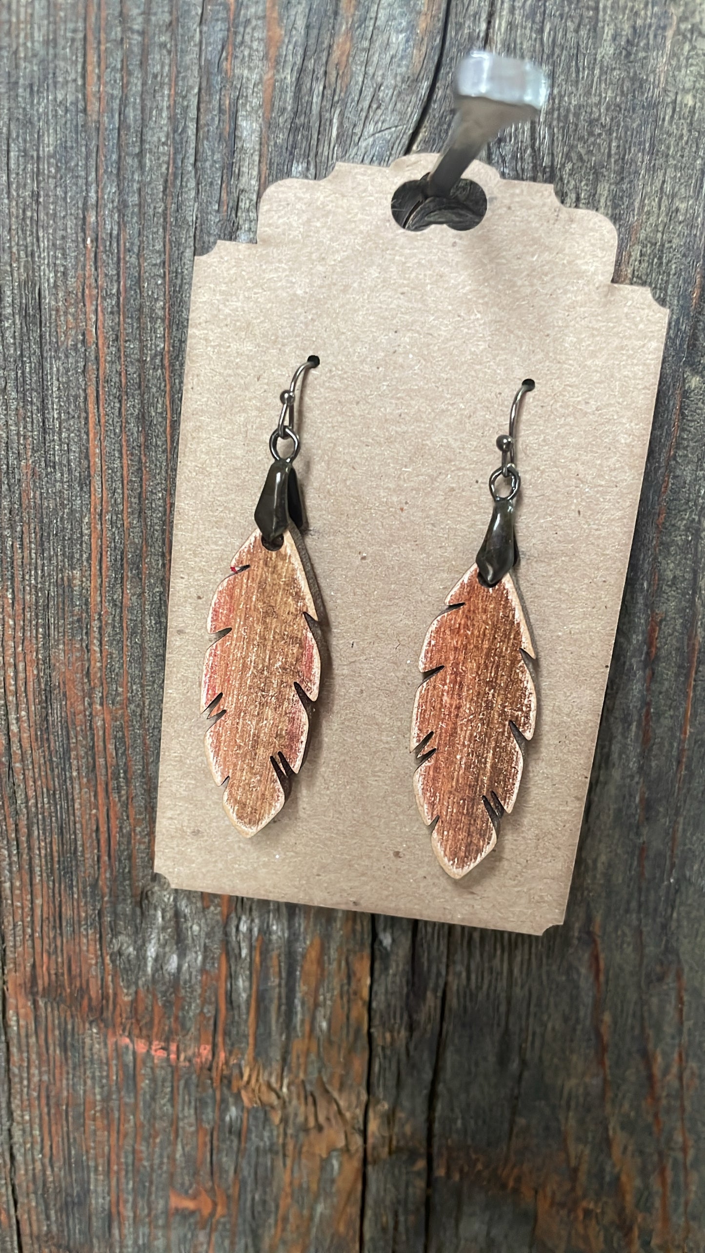 GH Earrings - Laser Cut Wood - Brown Feathers