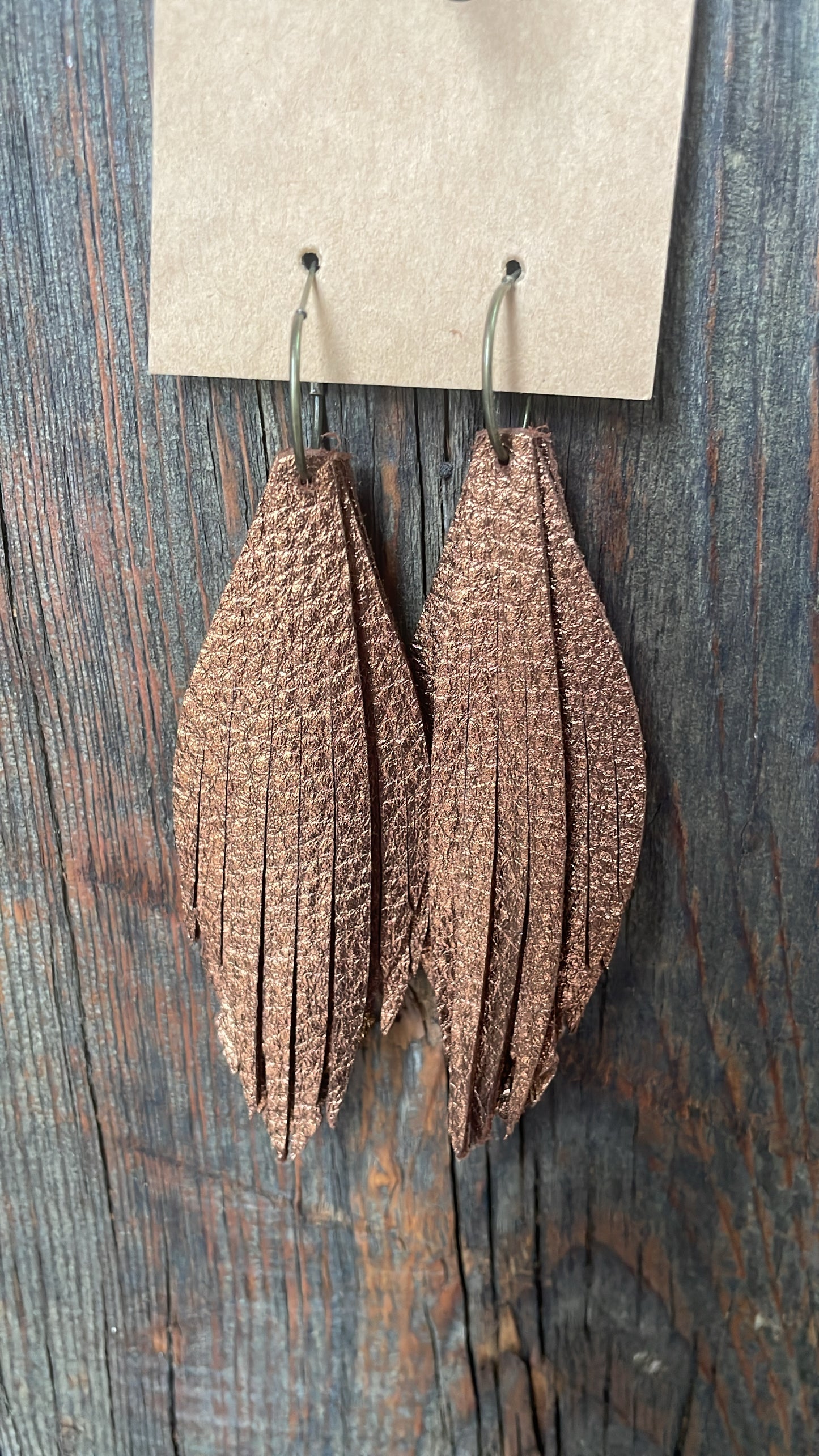 GH Earrings - Handcut Leather - Hoops, Shiney Copper