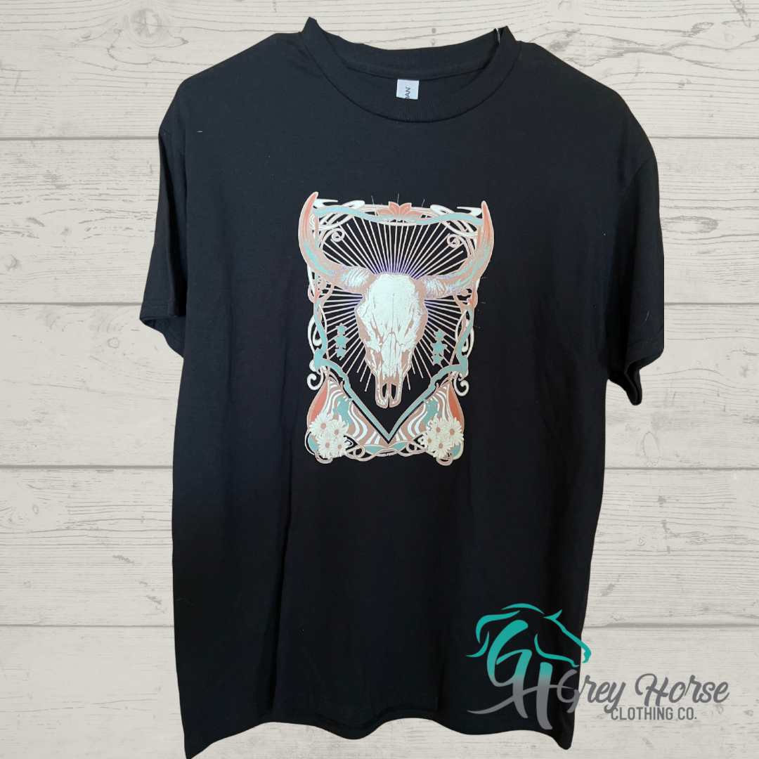 GH Adult Tshirt - M Black, Bison Skull