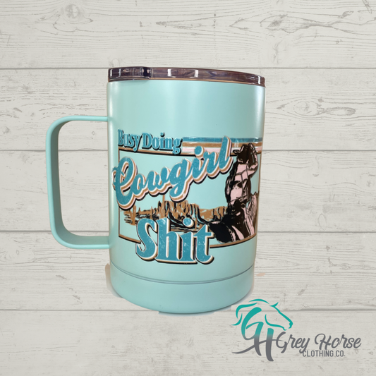 GH 12oz Travel Mug - Teal - Cowgirl Shit