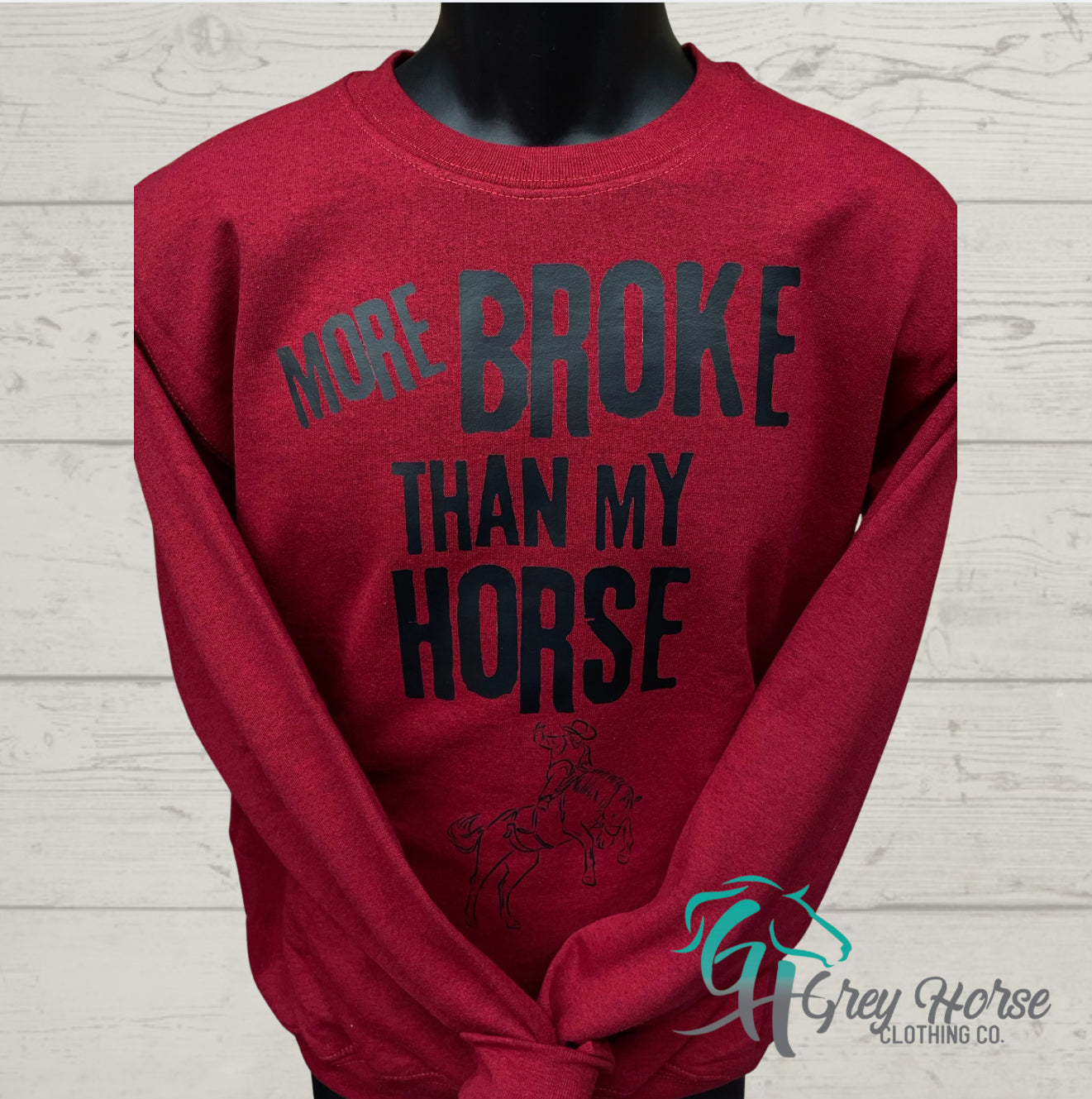 GH Adult Crewneck - S Red, Broke Horse