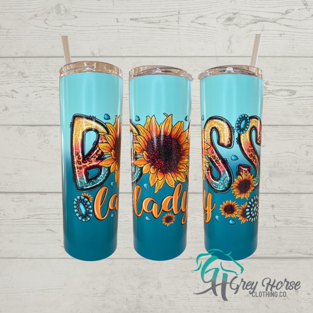 GH 20oz Skinny Tumbler - Blue Teal - Boss Lady Sunflower