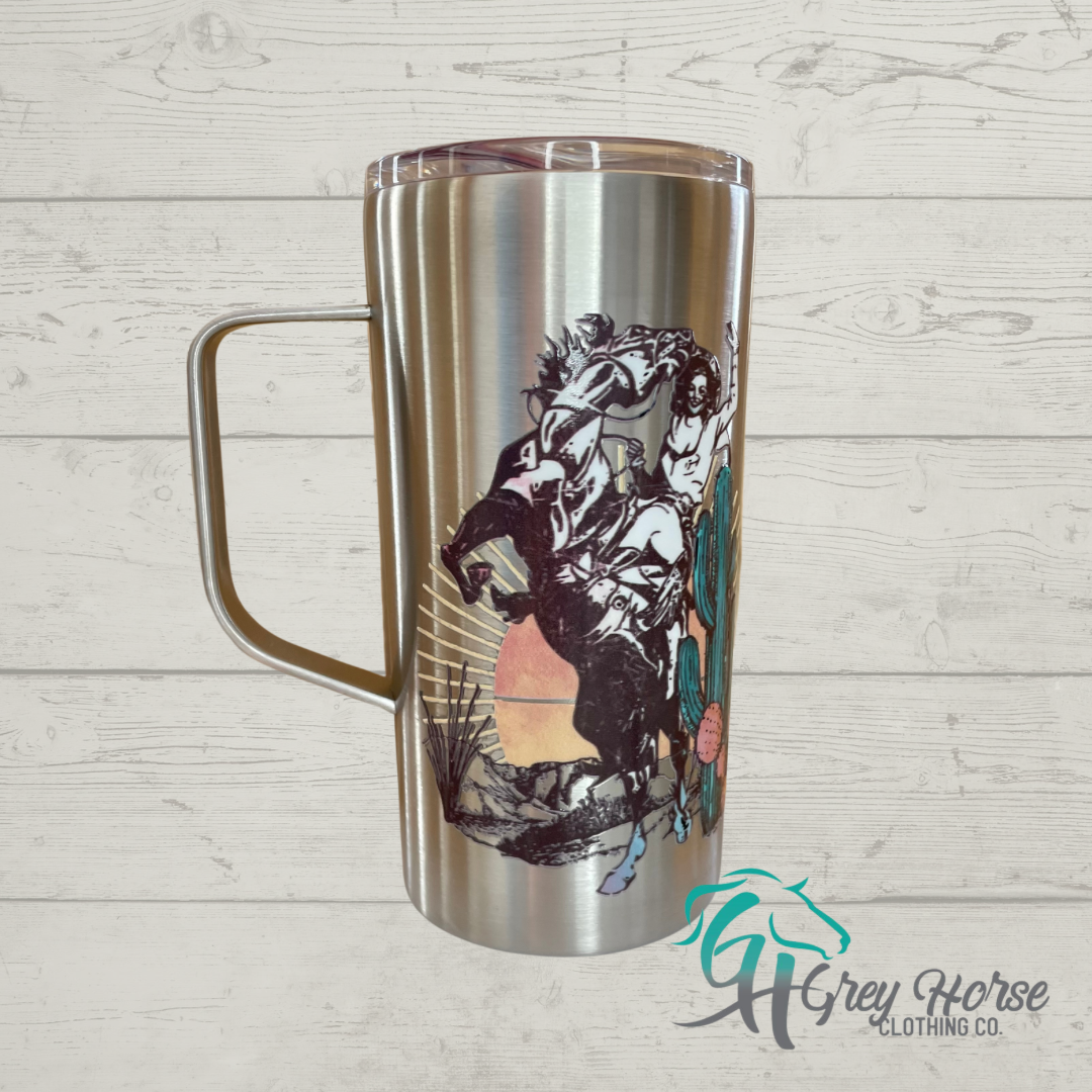 GH 12oz Skinny Handled Tumbler - Stainless Steel - Rearing Cowgirl