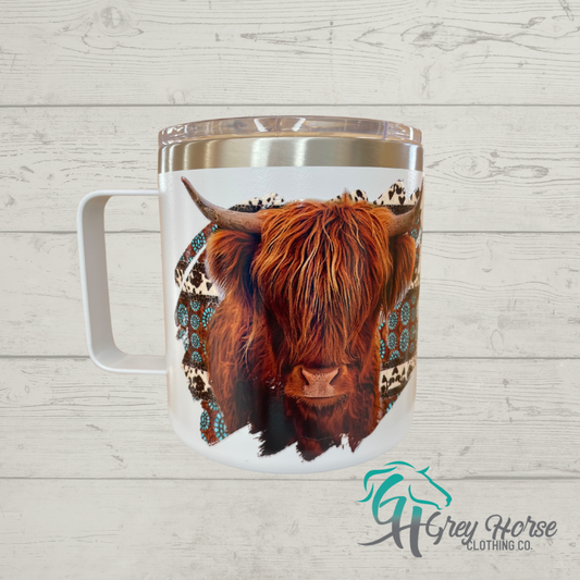 GH 10oz Travel Mug - White - Highland Cow