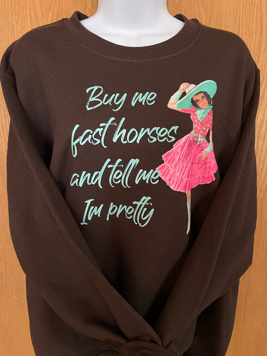 GH Adult Crewneck - S Brown, Fast Horses