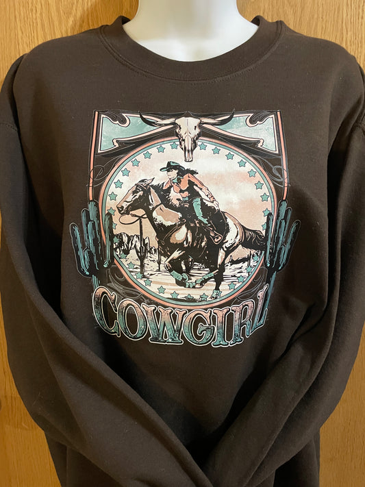 GH Adult Crewneck - Brown, Cowgirl