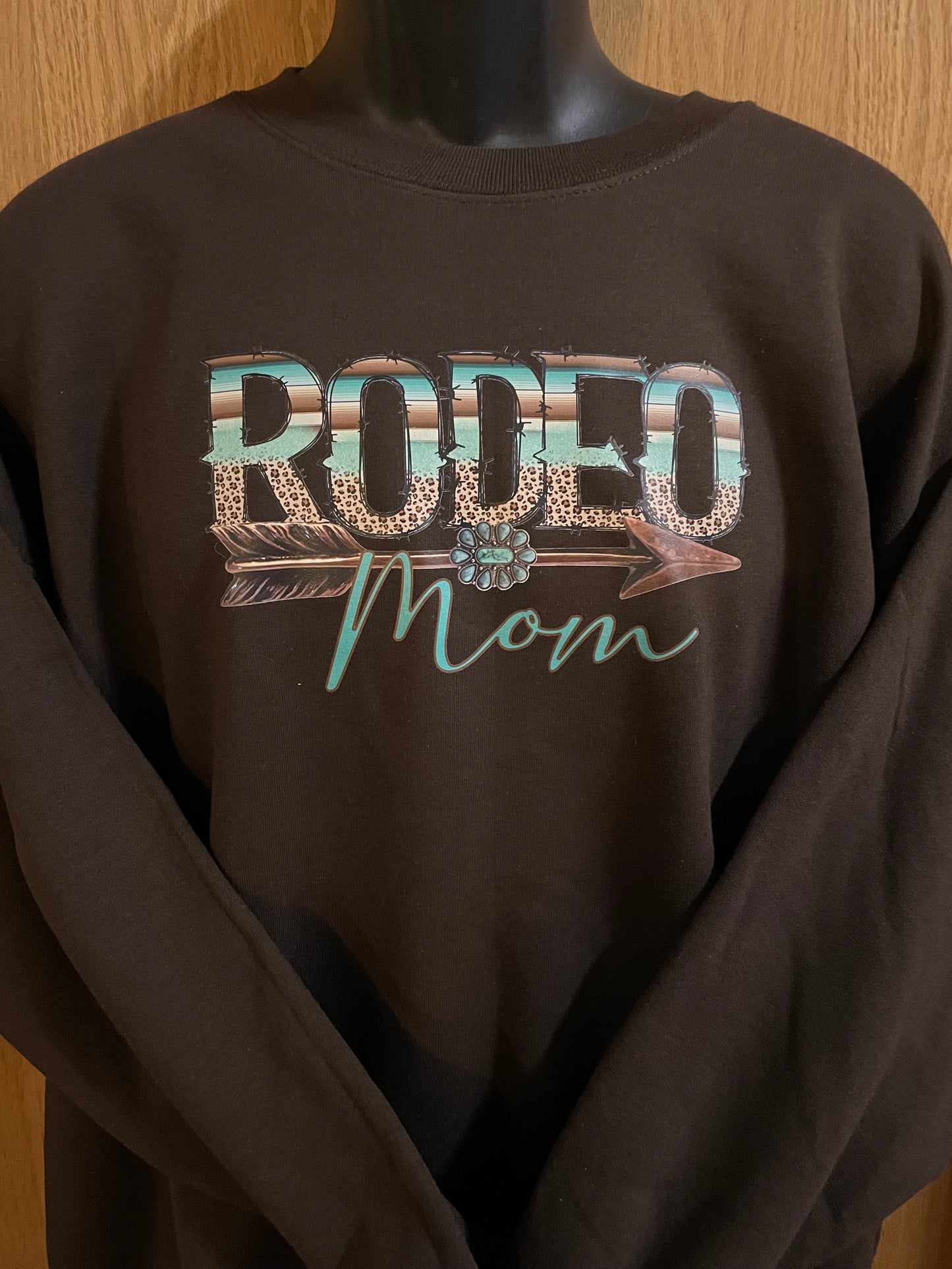 GH Adult Crewneck  Brown, Teal Rodeo Mom