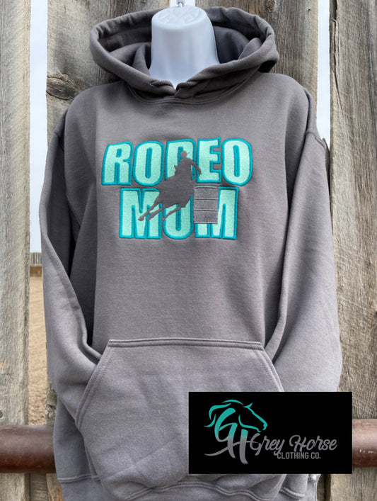 GH Adult Hoodie - Rodeo Mom - Barrels (Grey/Teal)