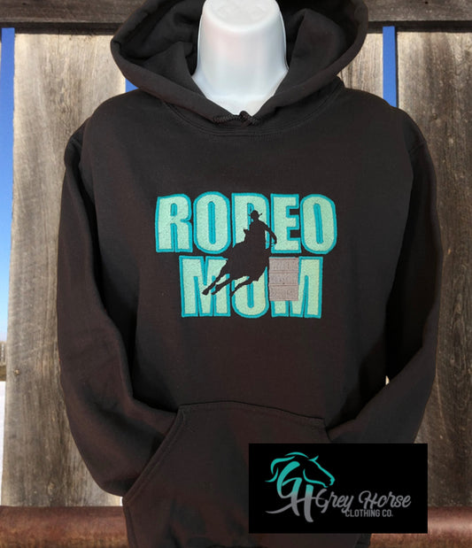 GH Adult Hoodie - Rodeo Mom - Barrels (Black/Teal)